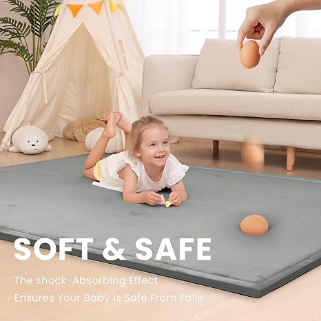 Extra Large 79"x158" Baby Activity Play Mat for Floor, 1.3" Thick Elasti Foam for Tummy Time & Crawling, Non-Slip Nursery Rug for Infants, Toddlers & Kids, Tatami Style Mat for Yoga, Living Room, Classroom & Playroom (Dark Gray)