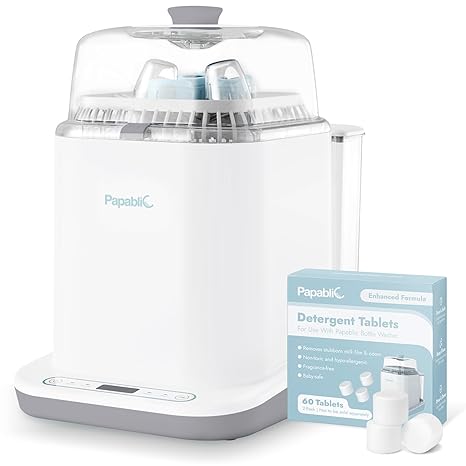 Papablic Baby Bottle Washer Pro, Bottle Washer & Sterilizer & Dryer, 4-in-1 Bottle Washer Sanitizer for Bottles, Pump Parts, & Baby Essentials - Quick & Clean with 60 Detergent Tablets, Grey