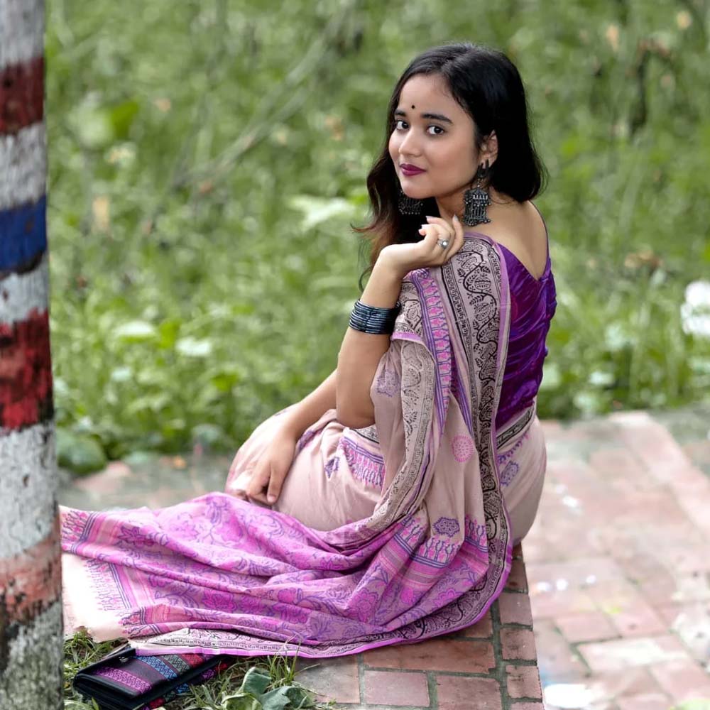 Half-Silk Jamdani - Mauve Scroll